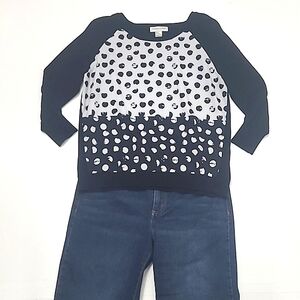 Christopher & Banks Polka Dot Print Pullover Sweater Ribbed Hem Modern Classic